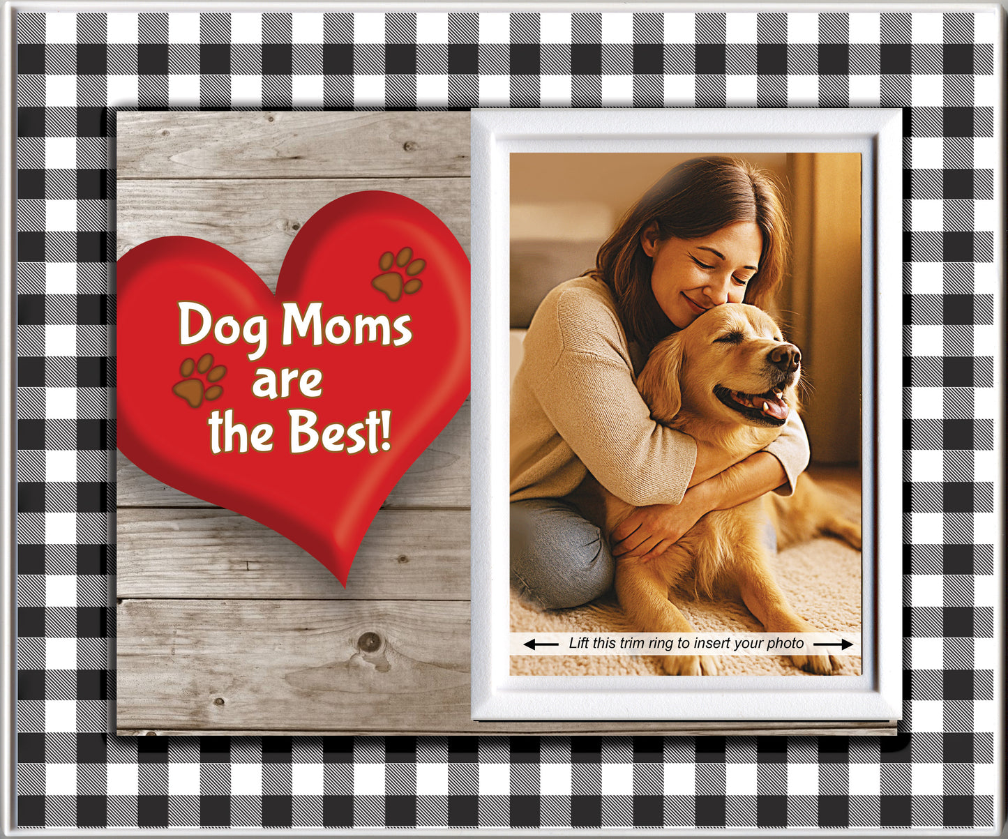 Dog Moms are the Best! Buffalo Plaid Picture Frame — Black or White Trim