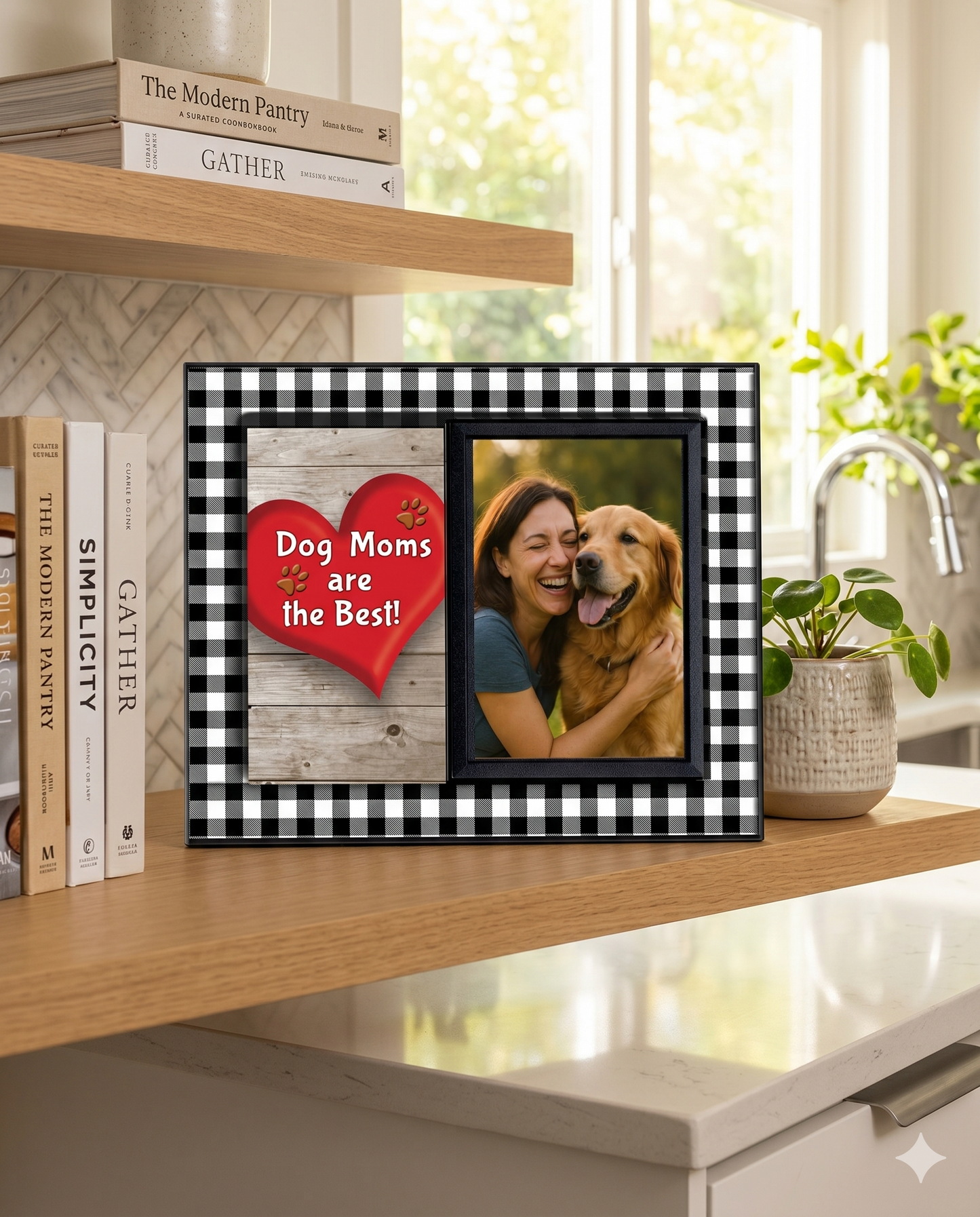 Dog Moms are the Best! Buffalo Plaid Picture Frame — Black or White Trim