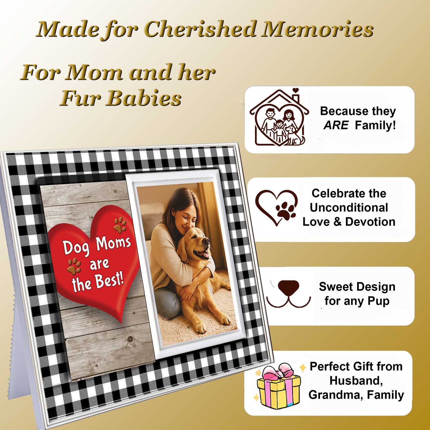 Dog Moms are the Best! Buffalo Plaid Picture Frame — Black or White Trim